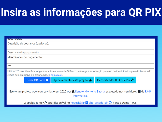 Insira as informações para o API